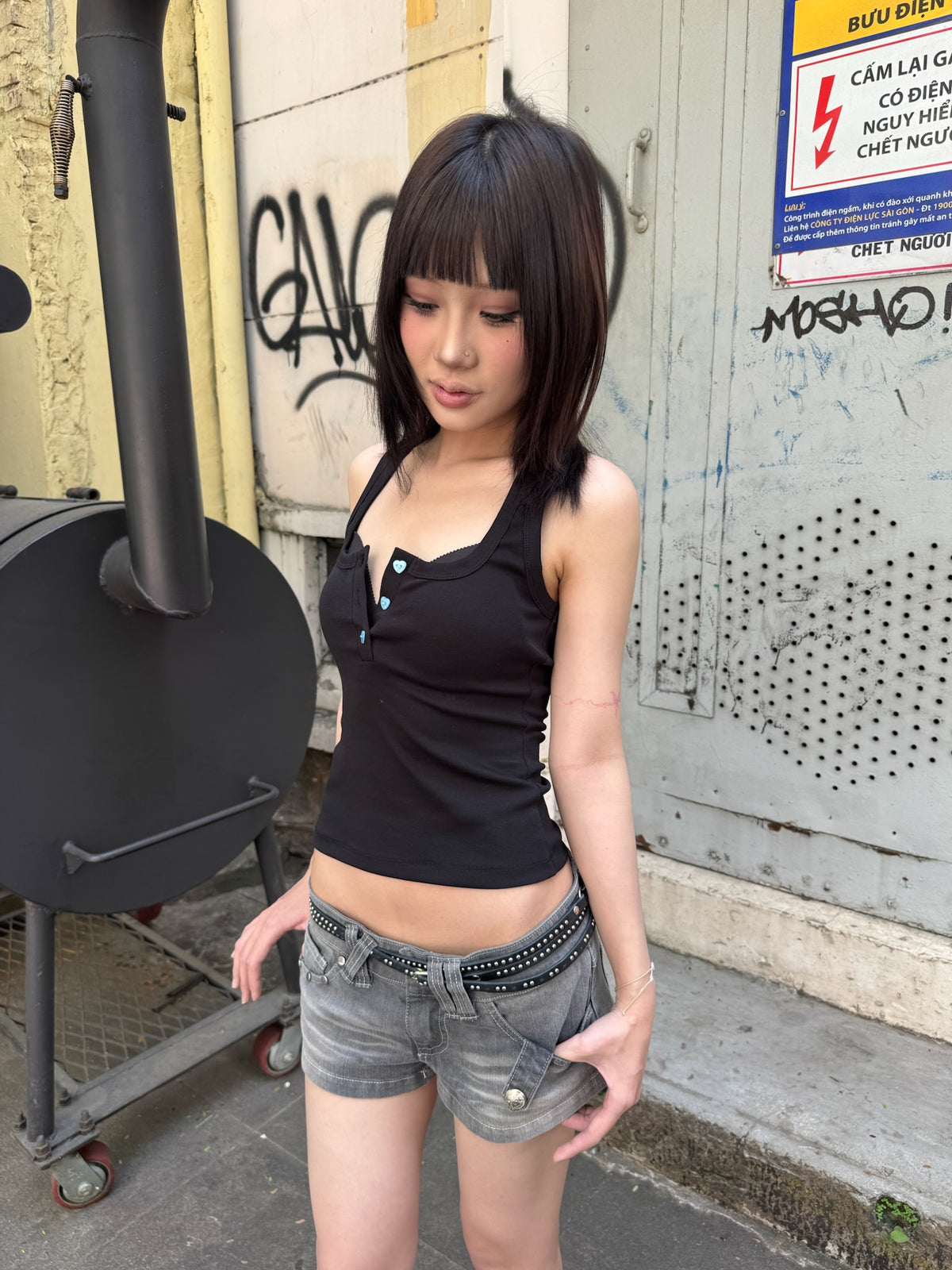 LONCHO TANK HEART HENLEY “BLACK”
