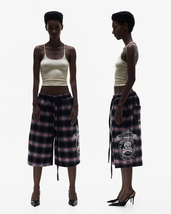LONCHO “SKULL PLAID SHORTS PINK”