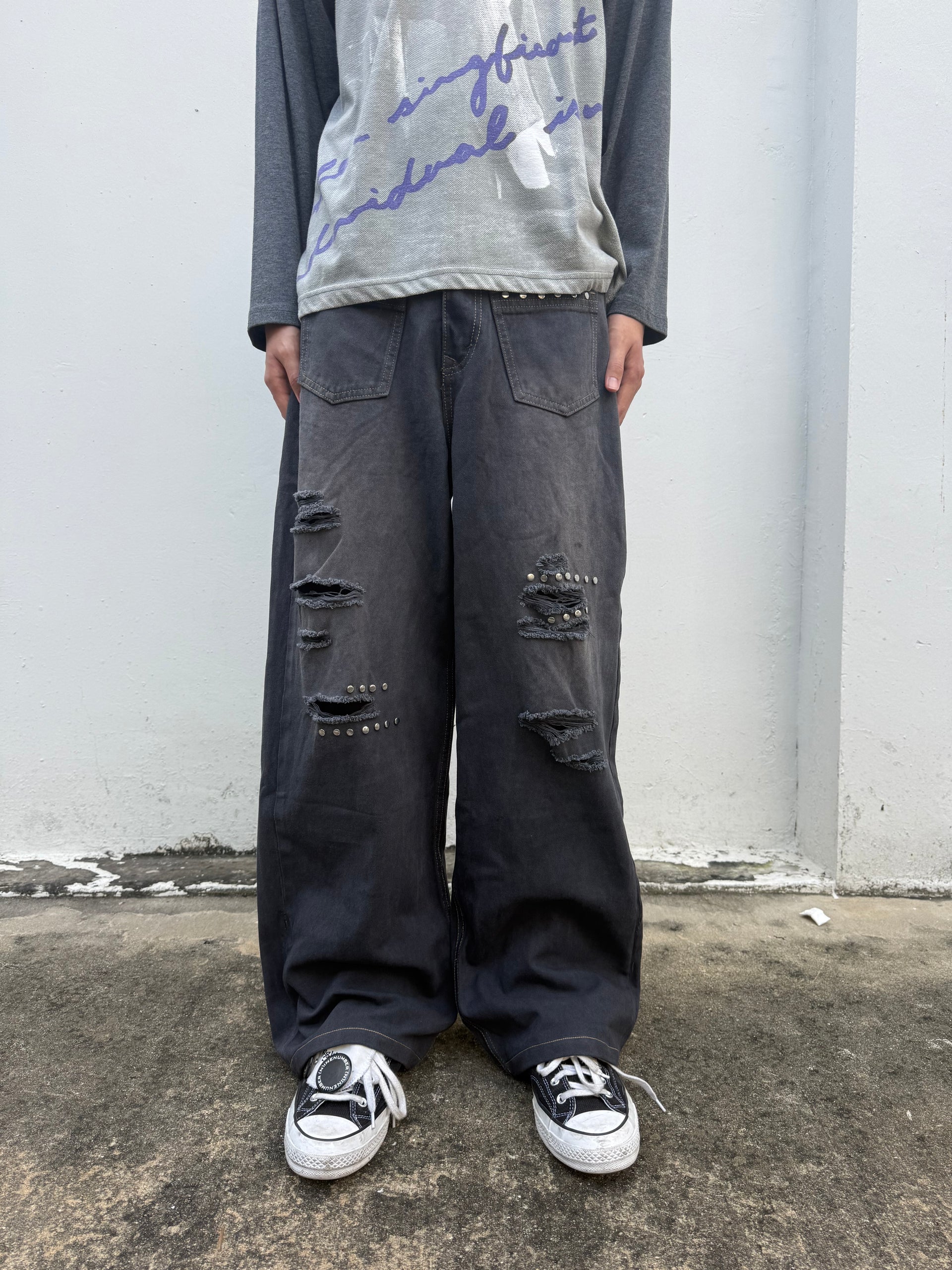 LONCHO REPAIRED STUDDED DENIMS
