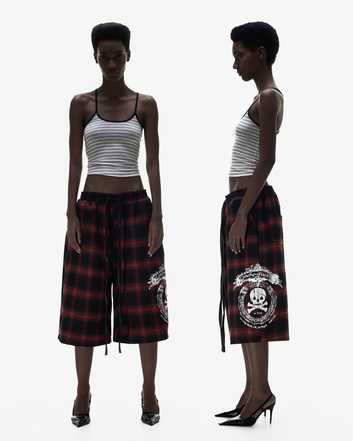LONCHO “SKULL PLAID SHORTS RED”