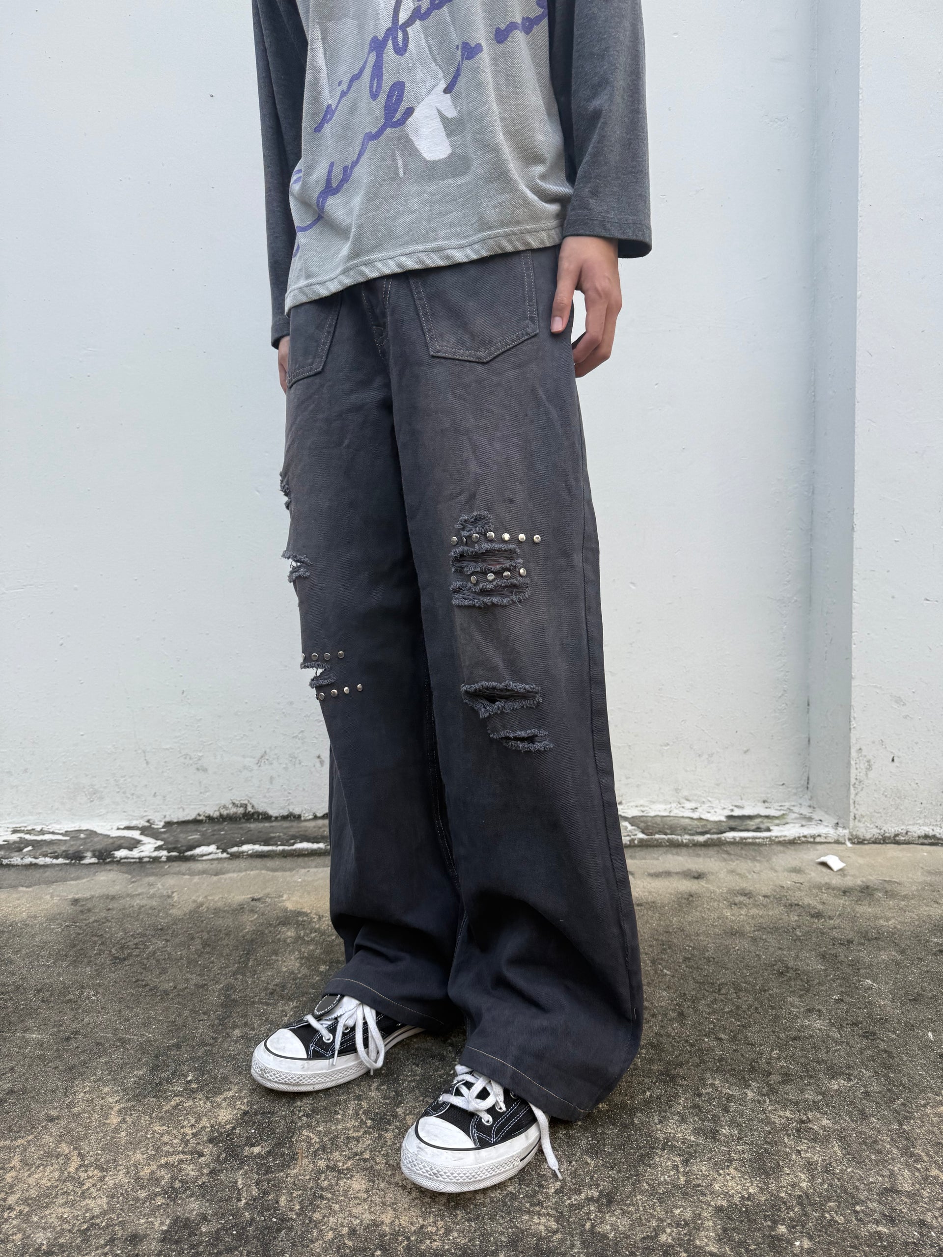 LONCHO REPAIRED STUDDED DENIMS
