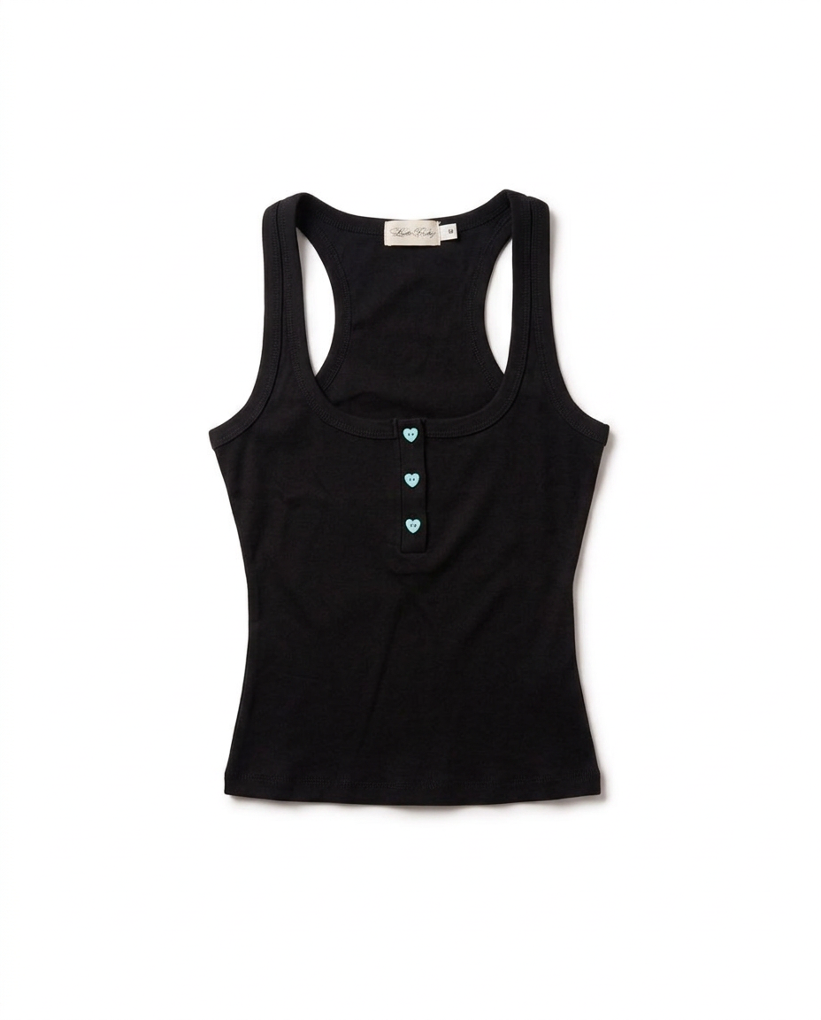 LONCHO TANK HEART HENLEY “BLACK”