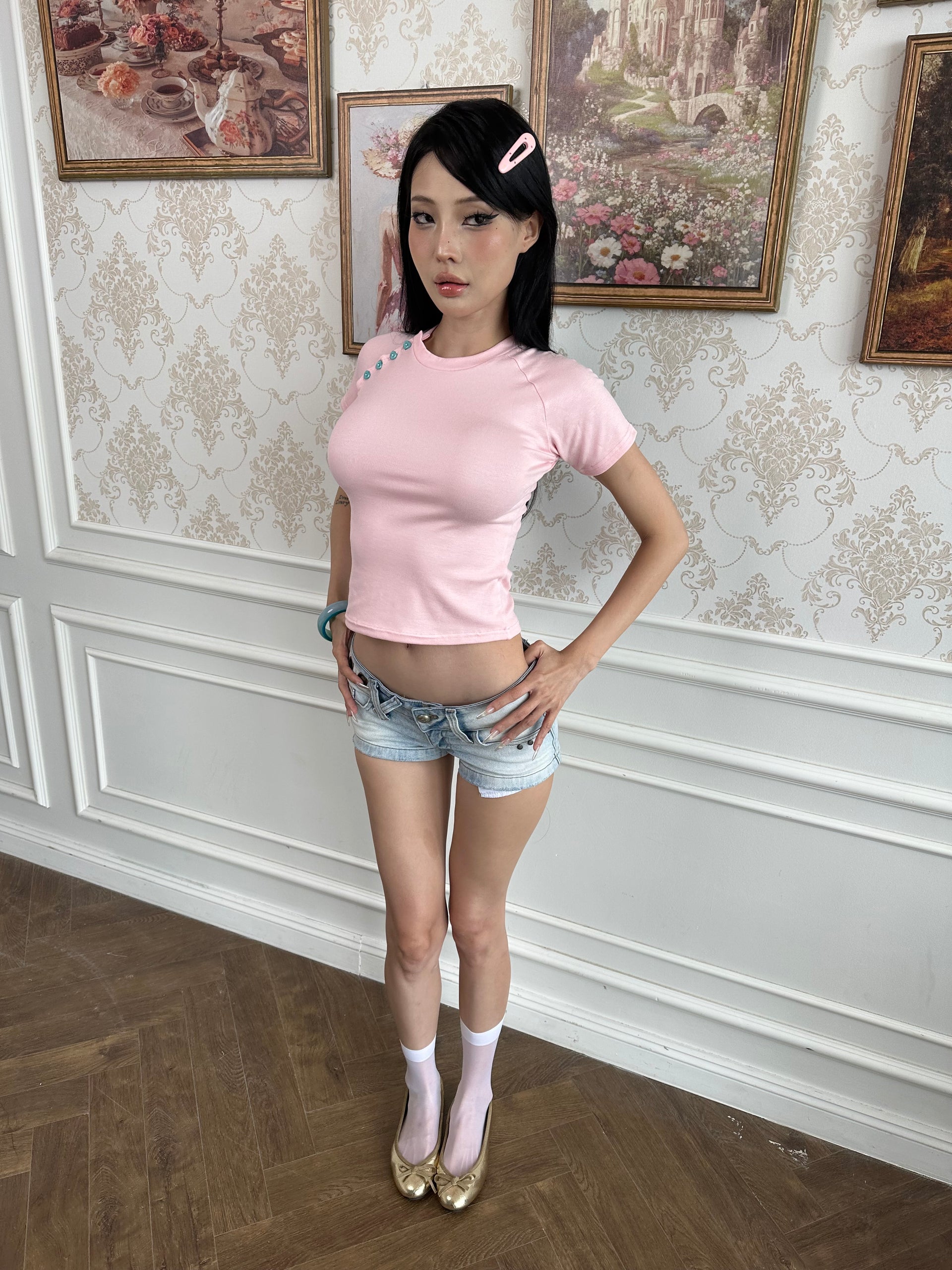 LONCHO RAGLAN HEART BABY TEE “PINK”